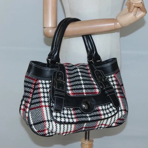 BURBERRY Nova Check Blue Label Hand Bag Wool Black - Picture 13 of 15